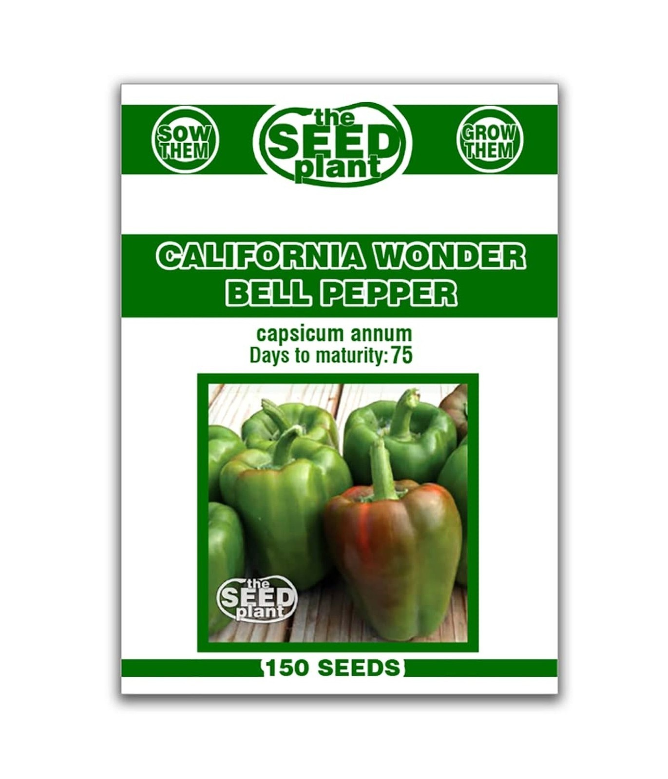 California Wonder Bell Pepper Seeds - 150 Seeds Non-GMO Full Sun 75Days Maturity