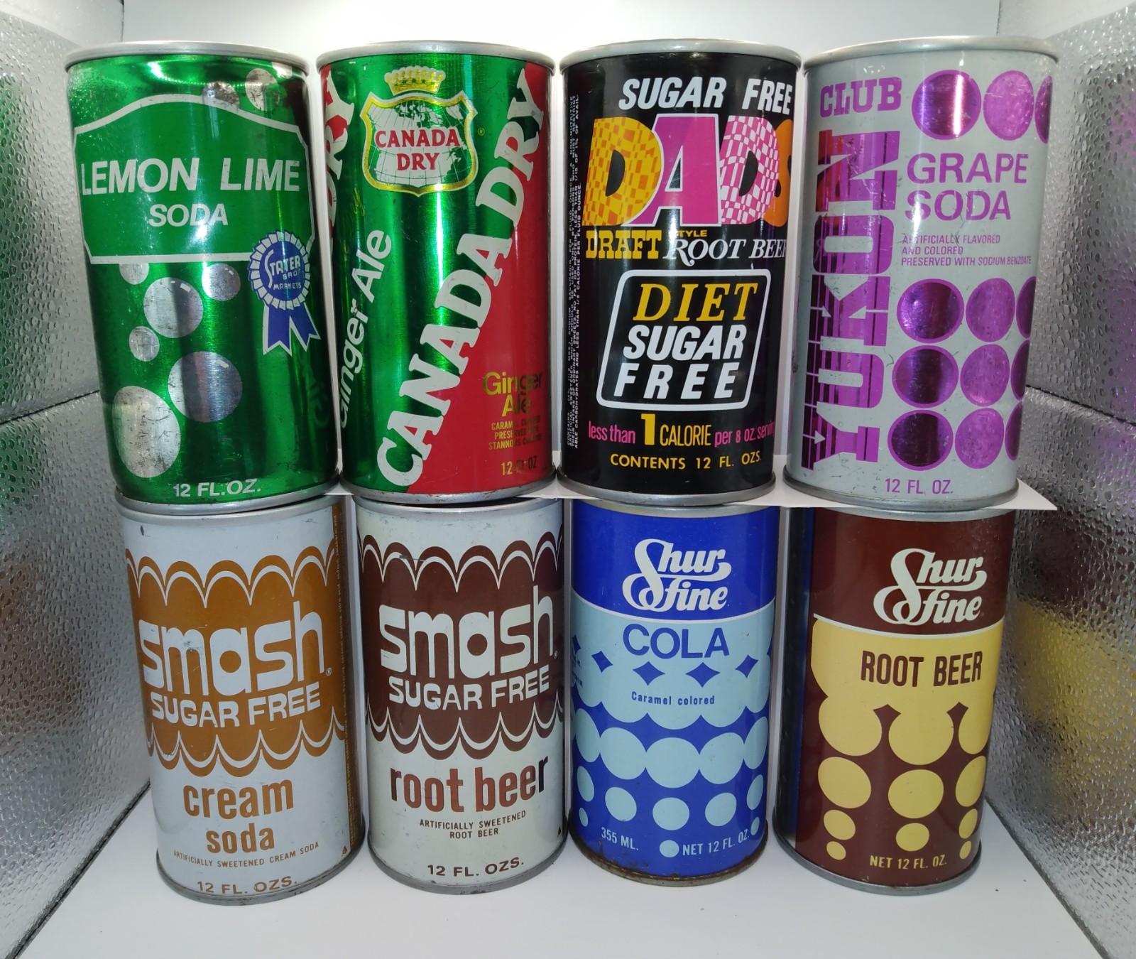 Lot 8  70's Soda Cans, Smash, Shur Fine, Canada Dry, Yukon,Dads