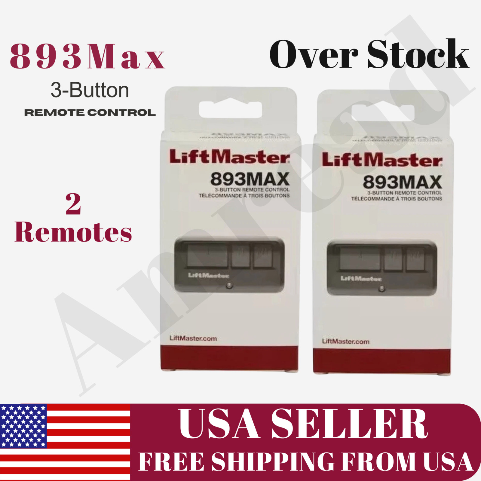 2 Pack LiftMaster 893MAX 3-Button Garage Door Remotes Security+ 2.0 Universal