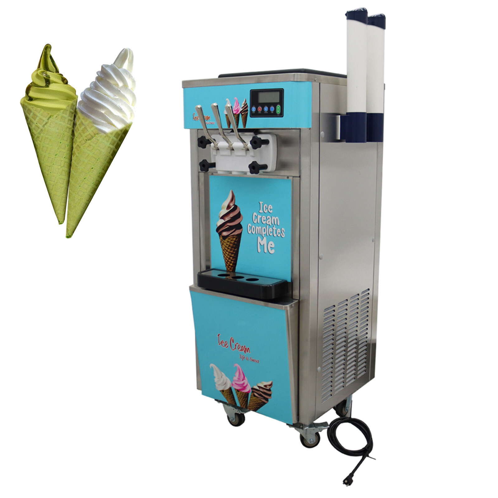 3-Head Soft Ice Cream Machine 110V Three Flavors 110V Ice Cream Maker 20-30L/h