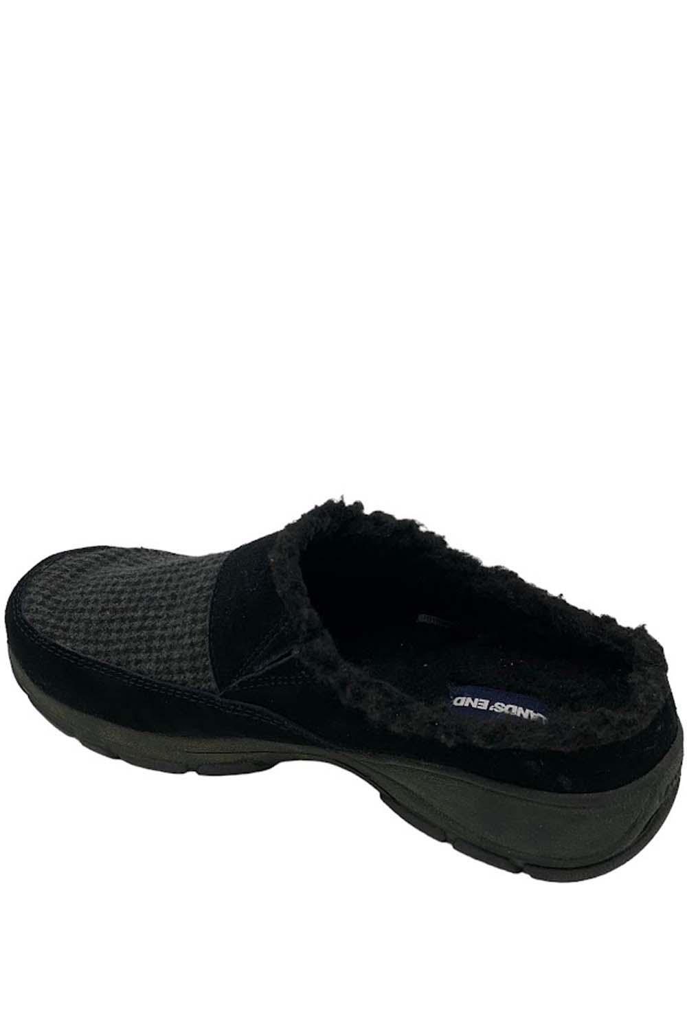 Lands' End Suede and Faux-Fur Clogs Black