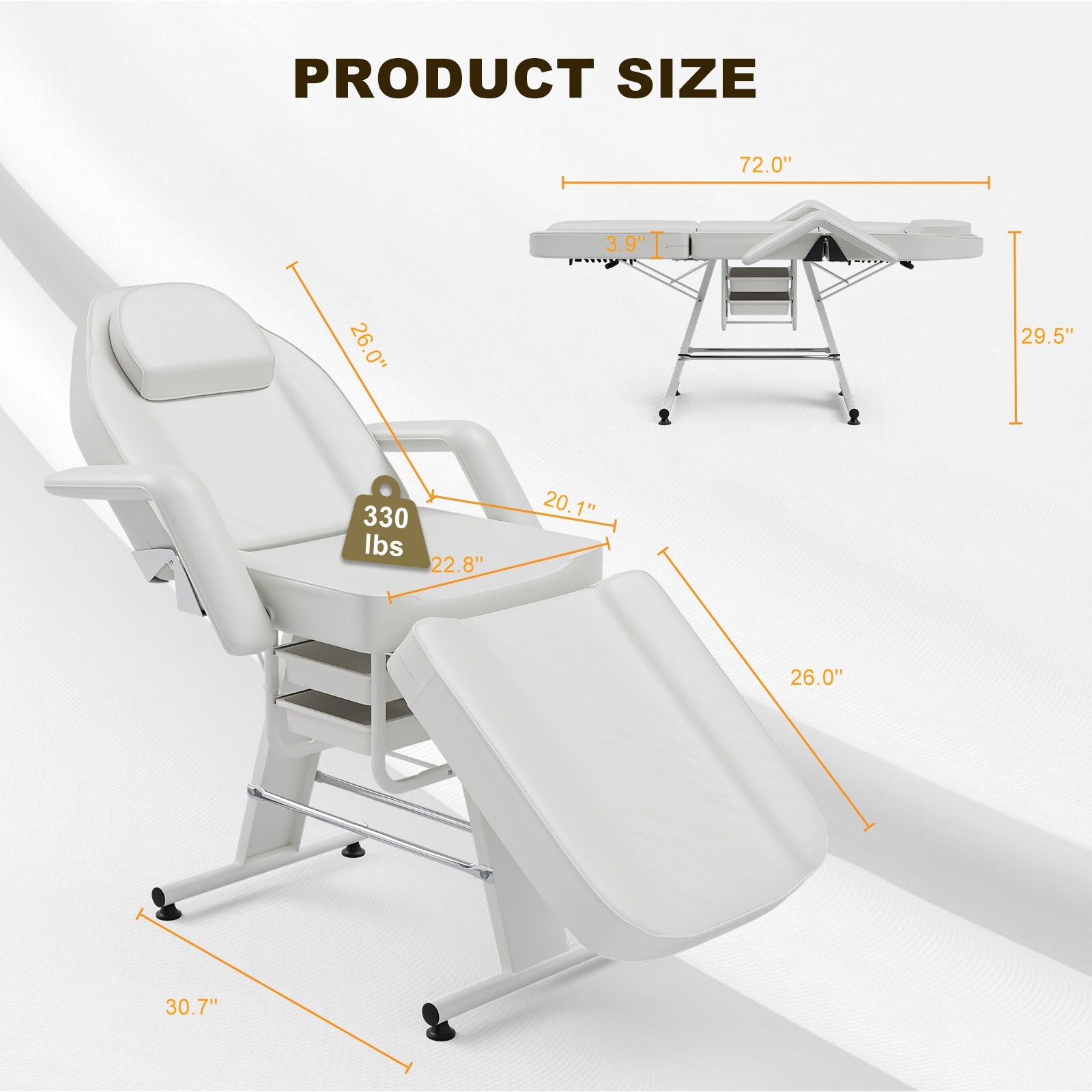 72" Adjustable Massage Table 3 Fold Portable Facial Spa Salon Bed Tattoo Chair