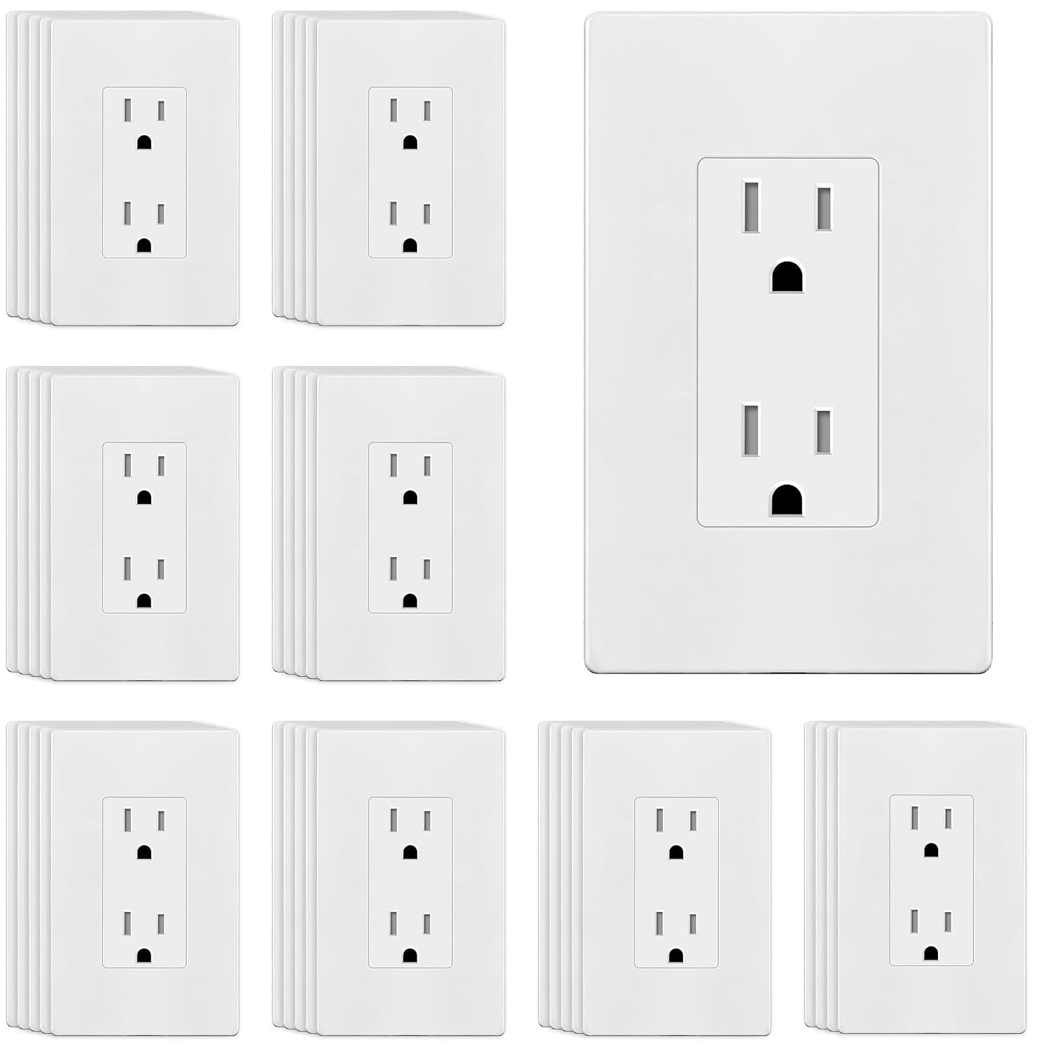 40 Pack White Decorator Receptacle with Screwless Wall Plate, Standard Electrica