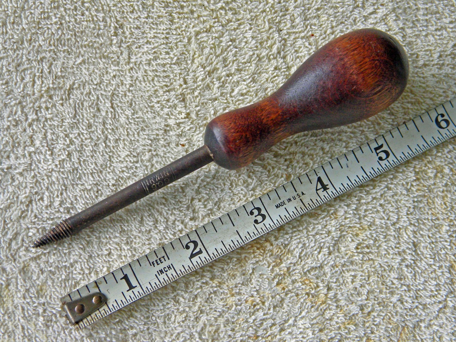 Vtg IRWIN No. 900 Screw Starter w Wood Handle, 5.5" Length