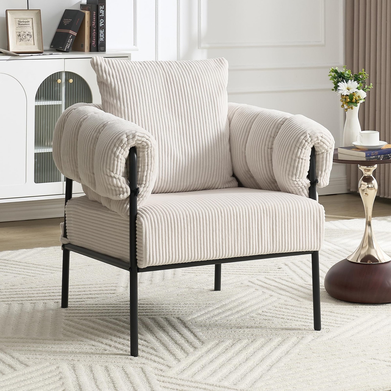 Modern Velvet Accent Chairs Set of 1, Comfy Large Living Room Sofa Chair, Uph...