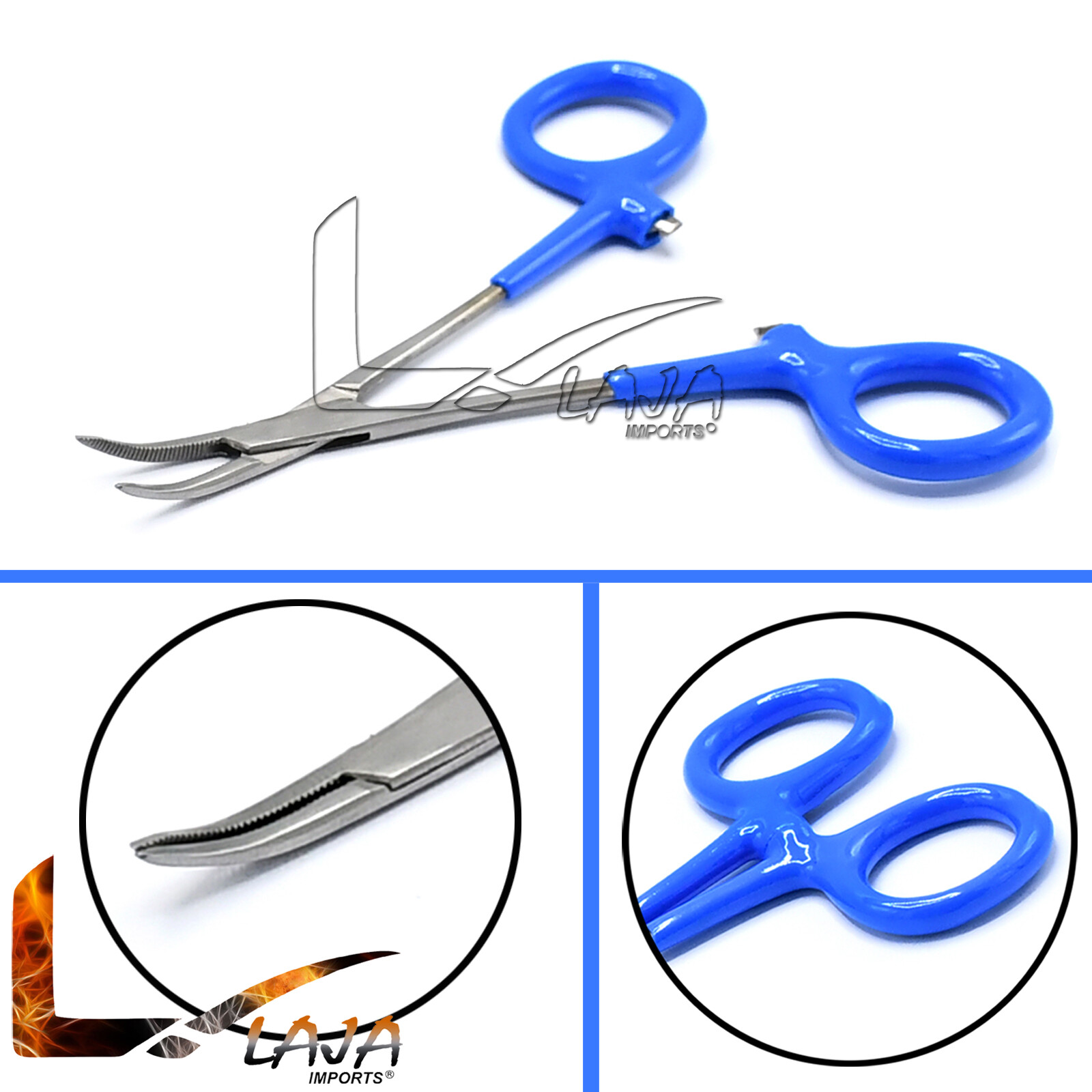 Stainless Steel Hemostat Curved with Blue PVC Grips, 5" Length