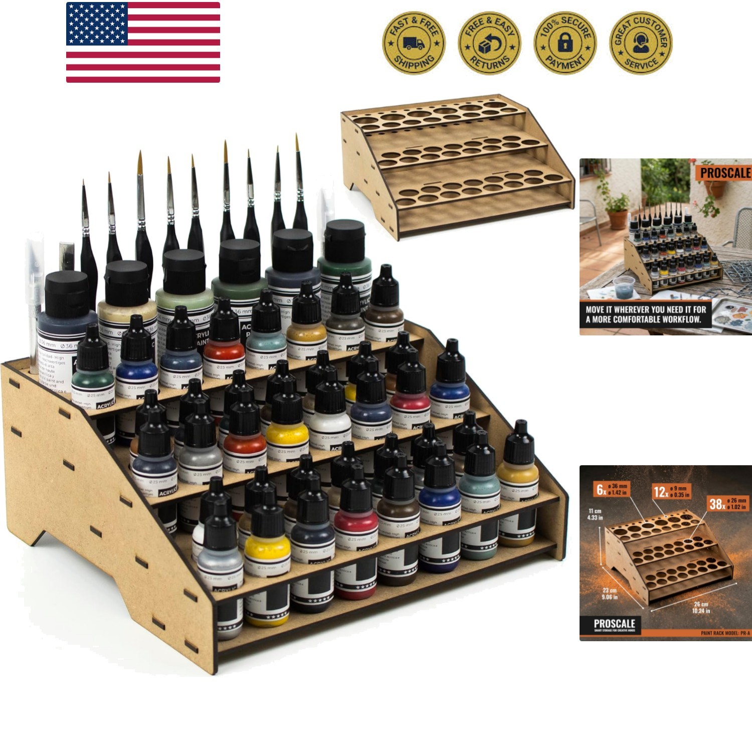 Paint Rack Organizer for Miniature & Model Paints Tabletop Paint Stand with 2...