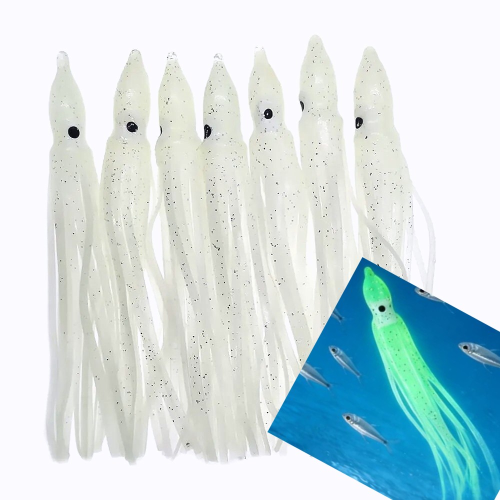 50pc Luminous Octopus Squid Skirt Lure Glow Soft Bait Hoochies Fishing Lure Bait