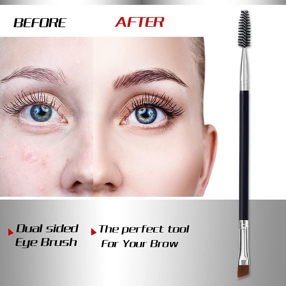 Angled Eyebrow Brush with Spoolie and Comb - Precision Grooming Tool