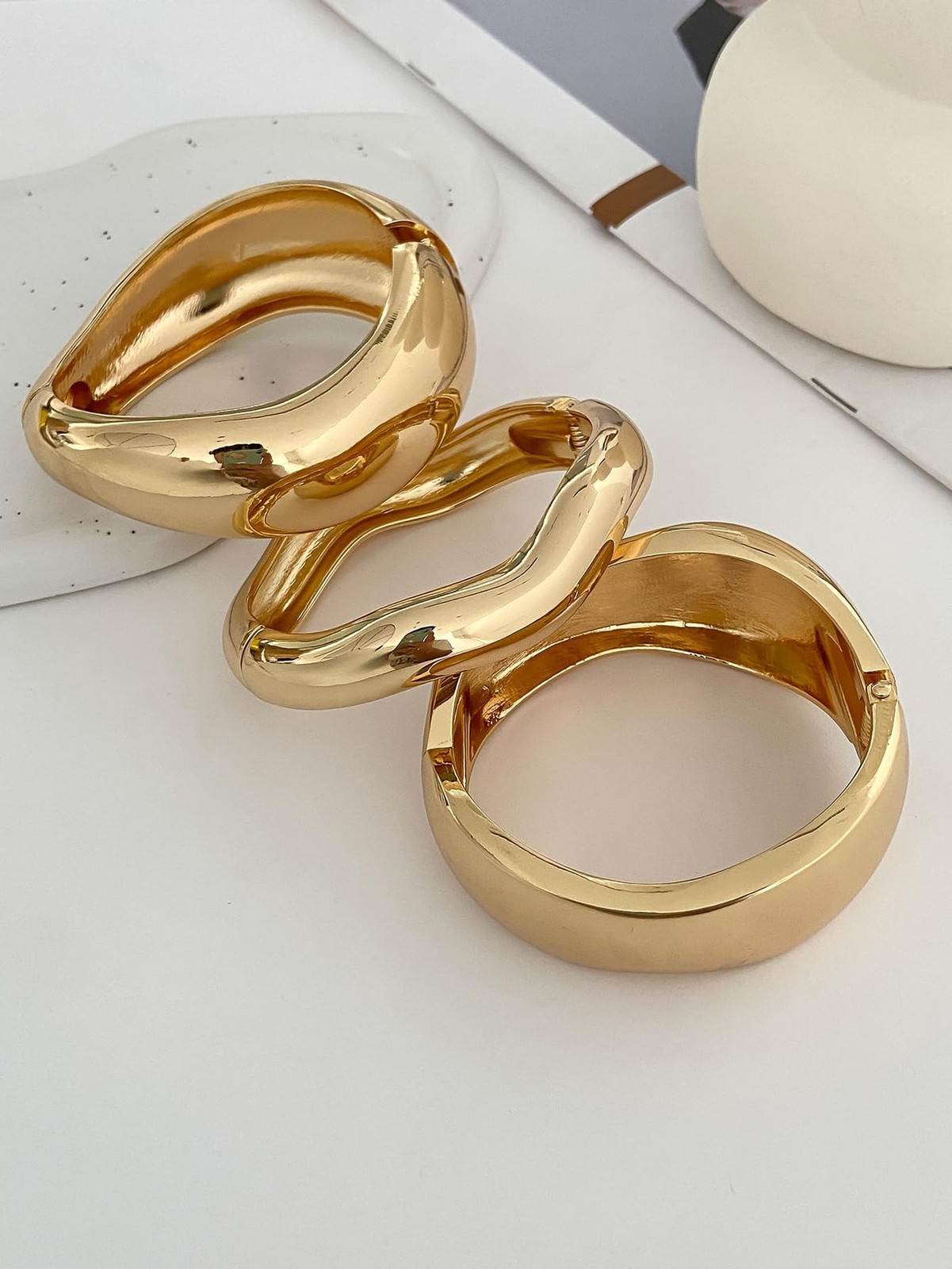 Chunky Gold Bangles Bracelets for Women Trendy Stack Statement Bangle Irregul...