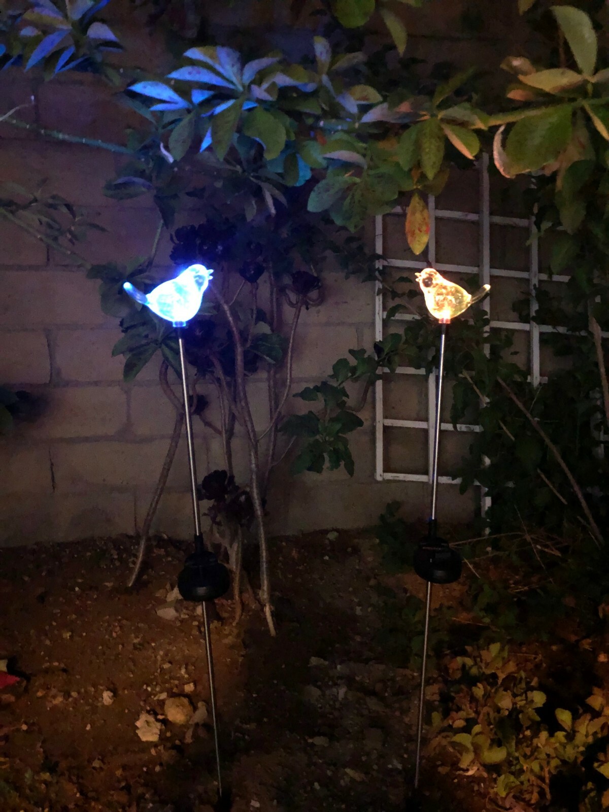 2 Set Bird Acrylic Solar Garden Yard Patio Stake Light LED Changing Light