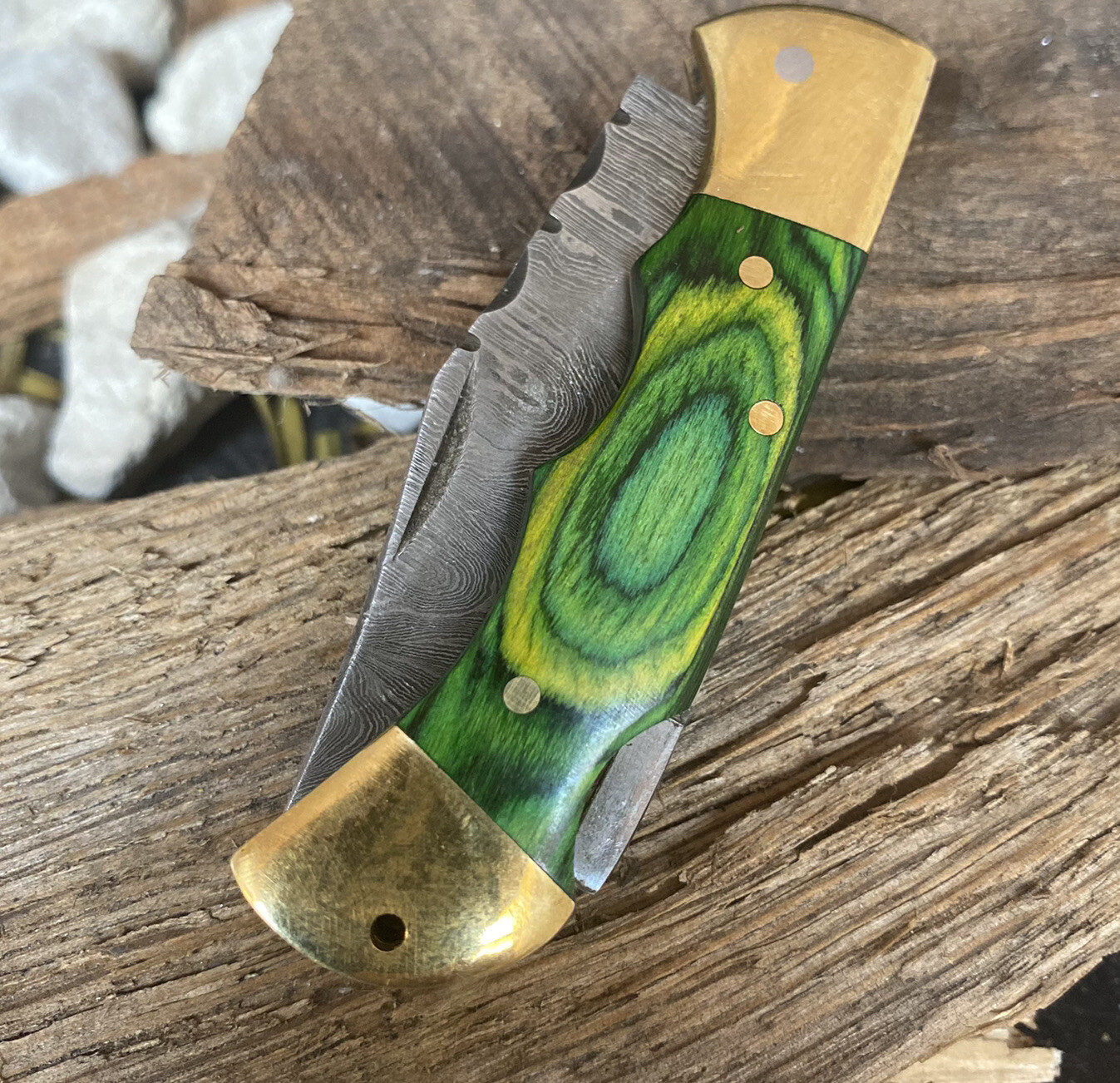 SHARD CUSTOM HAND FORGED DAMASCUS STEEL Lock Back Folding Pocket Knife W/Sheath
