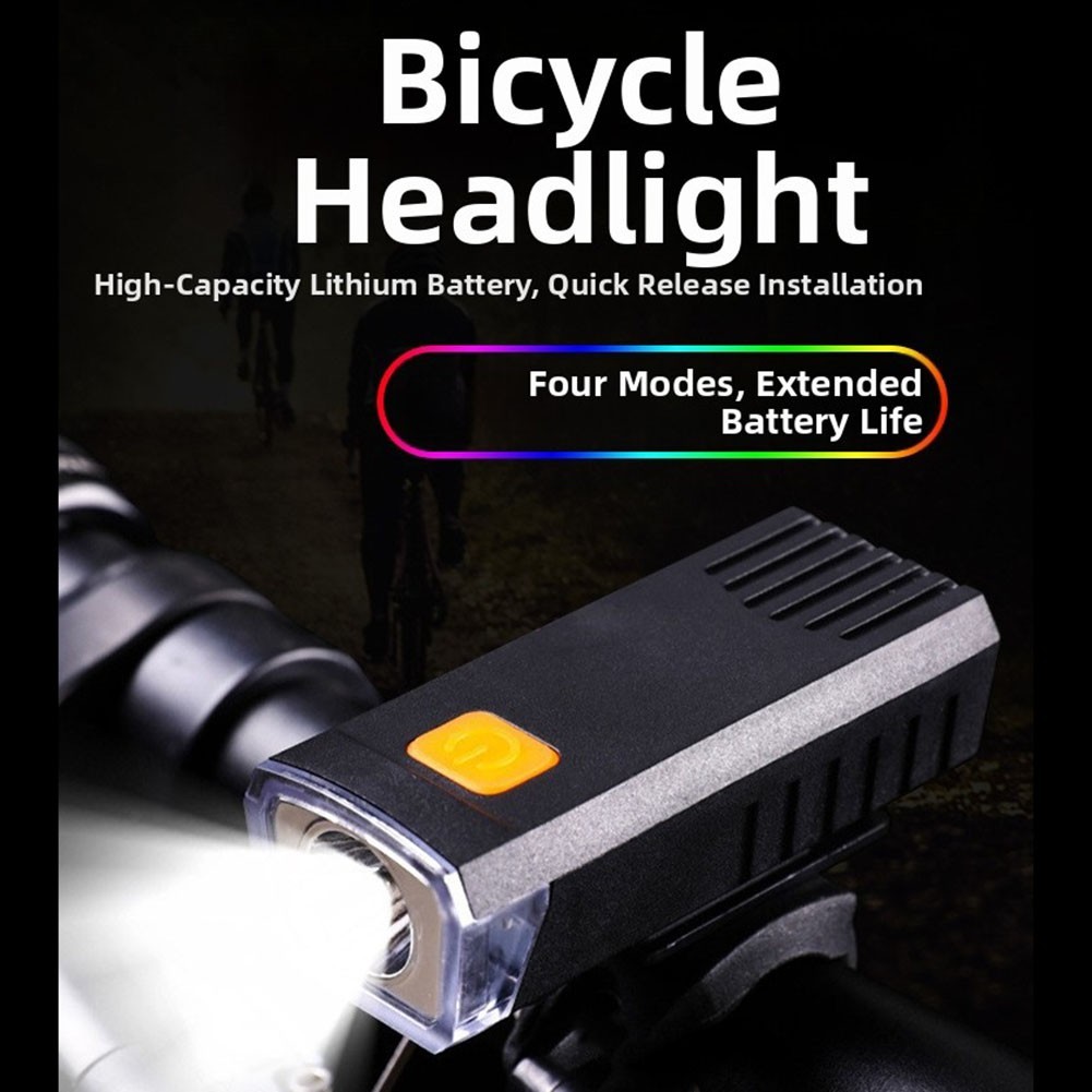 Rechargeable Bicycle Front Lamp 38g Black Waterproof for Night Cycling