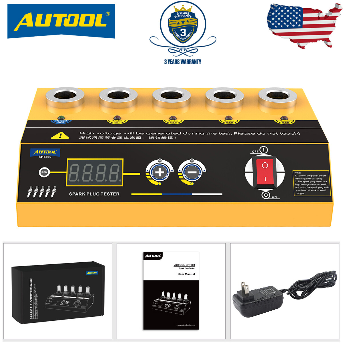 AUTOOL 5 Holes Car Spark Plug Tester Analyzer Digital Ignition Testers Tool 110V