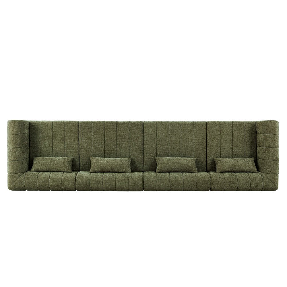 145.5" Modular Sectional Sofa w/4 Pieces, Green Polyester Fabric