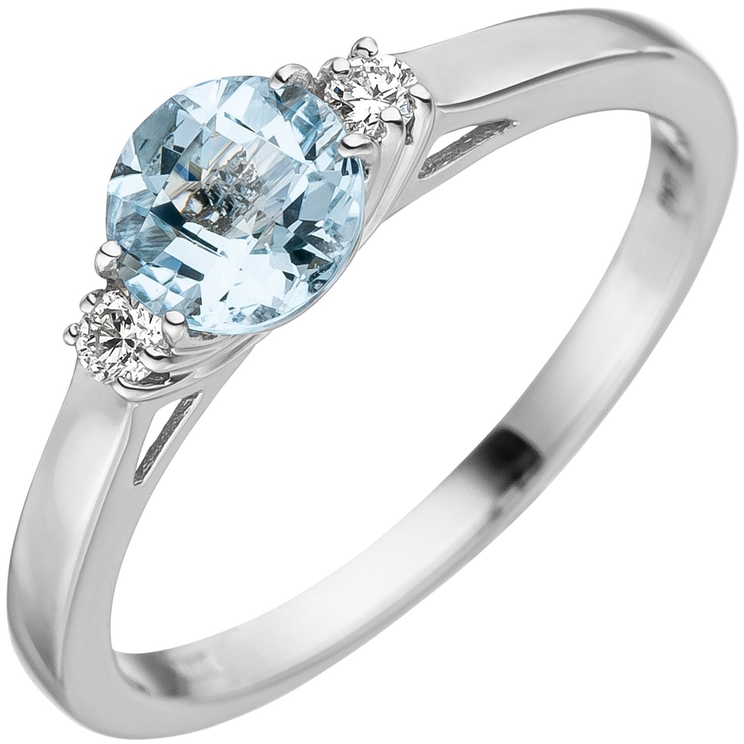 Jobo ladies' ring 585 White gold 1 aquamarine light blue blue 2 diamonds brilliant RW