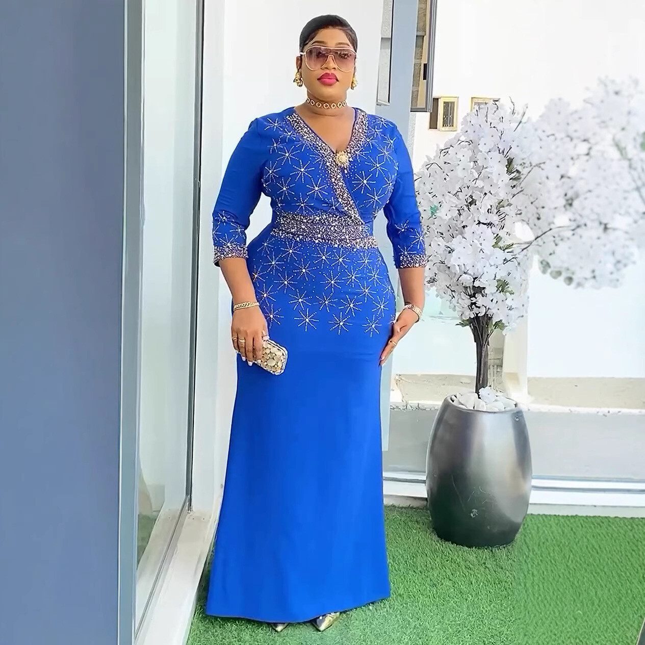 Evening Party Women Formal Bodycon Long Dress Plus Size African Cocktail Gown