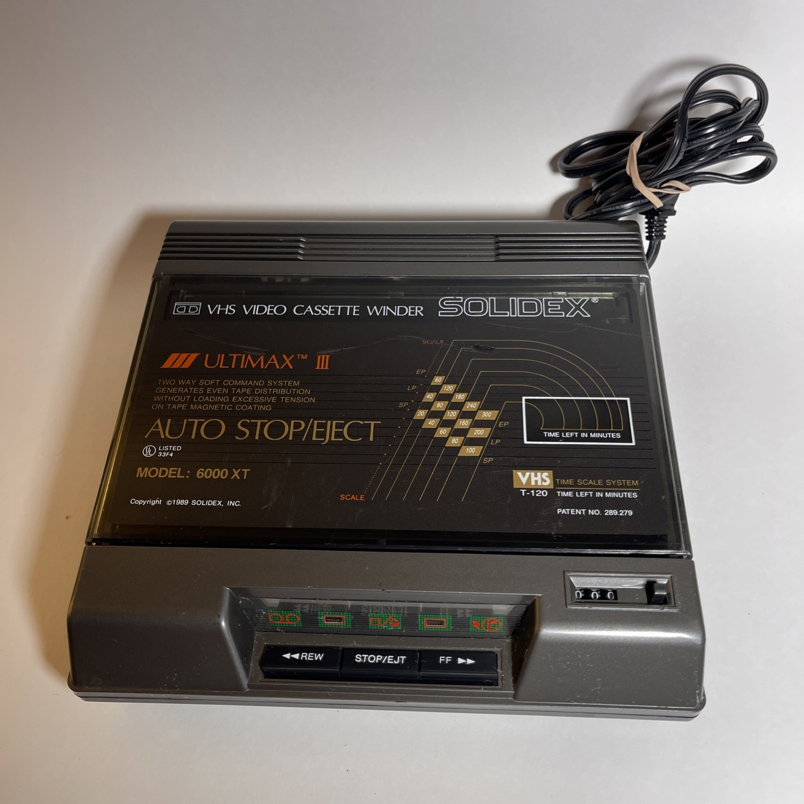 VTG 1989 Solidex VHS Video Cassette 2-Way Rewinder Model 6000XT - Tested WORKS