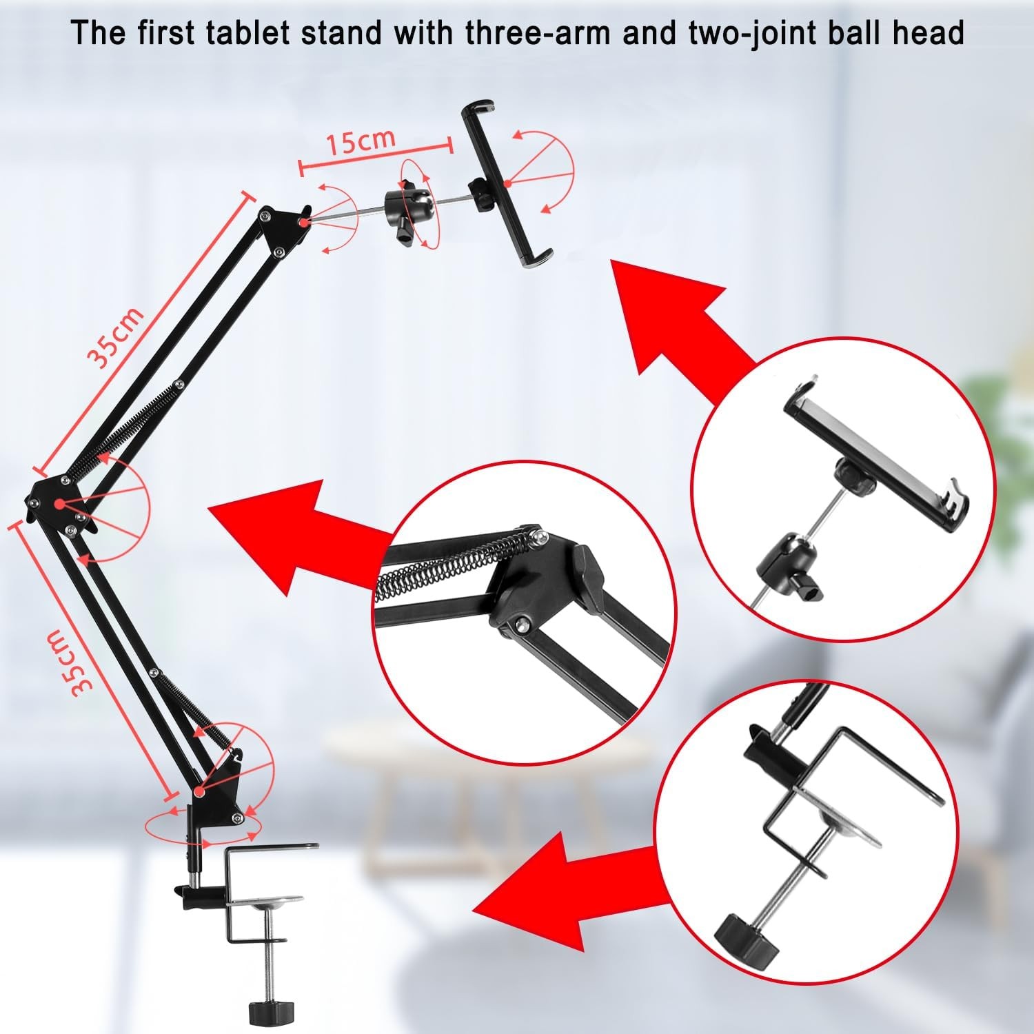 iPad Stand for Bed, Tablet Holder for Desk Bedside, Flexible Arm Mount