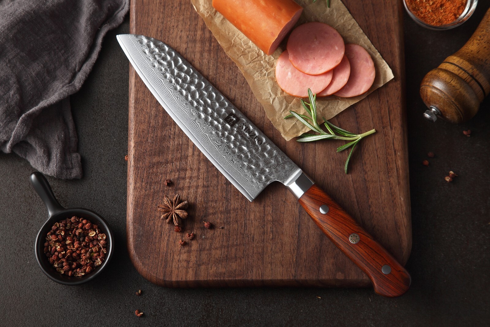 Xinzuo B9 Santoku Knife Japanese Style 67 Layers  Damascus Steel Rosewood Handle