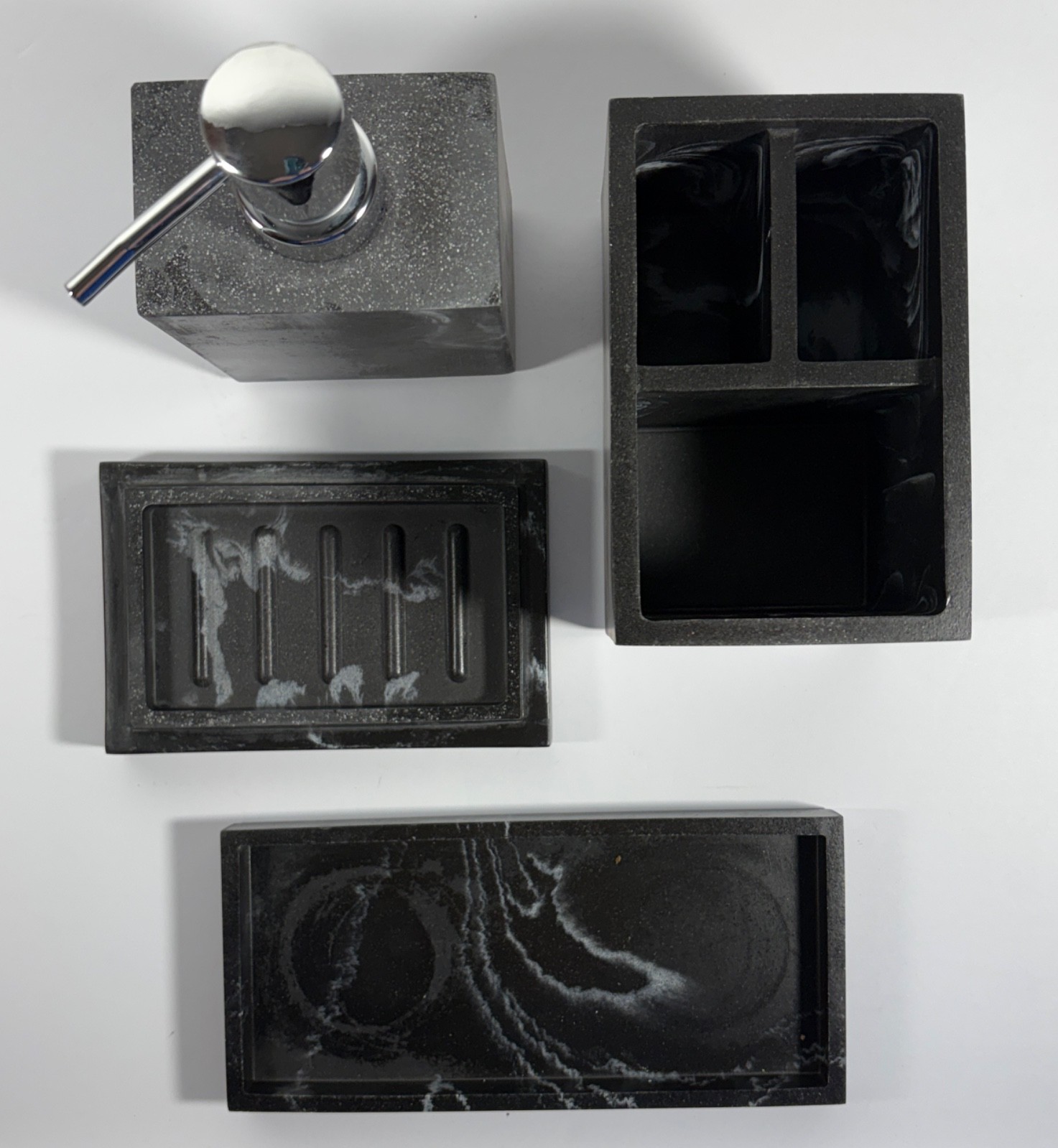 Bathroom Accessories Sets 4 Pc. Black Marble Finish & Sliver