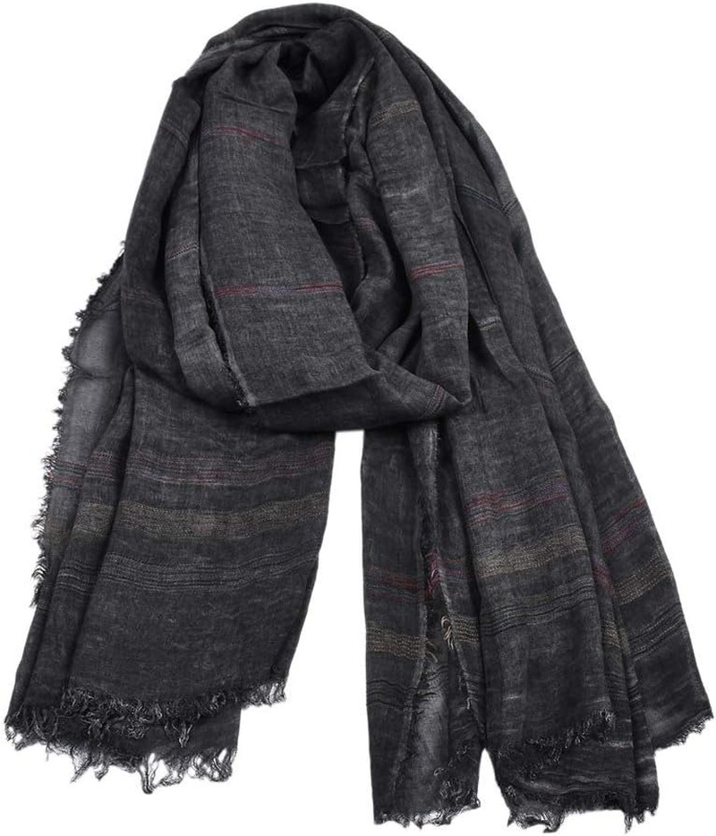 Unisex Striped Soft Scarf Cotton Linen Lightweight Large Scarves 75 x 35 inches