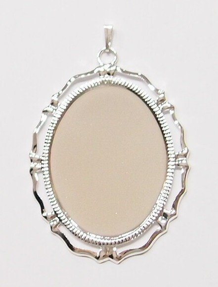4 Shiny Silver 40x30mm Victorian Art Deco Wavy Big Loop Pendant Settings
