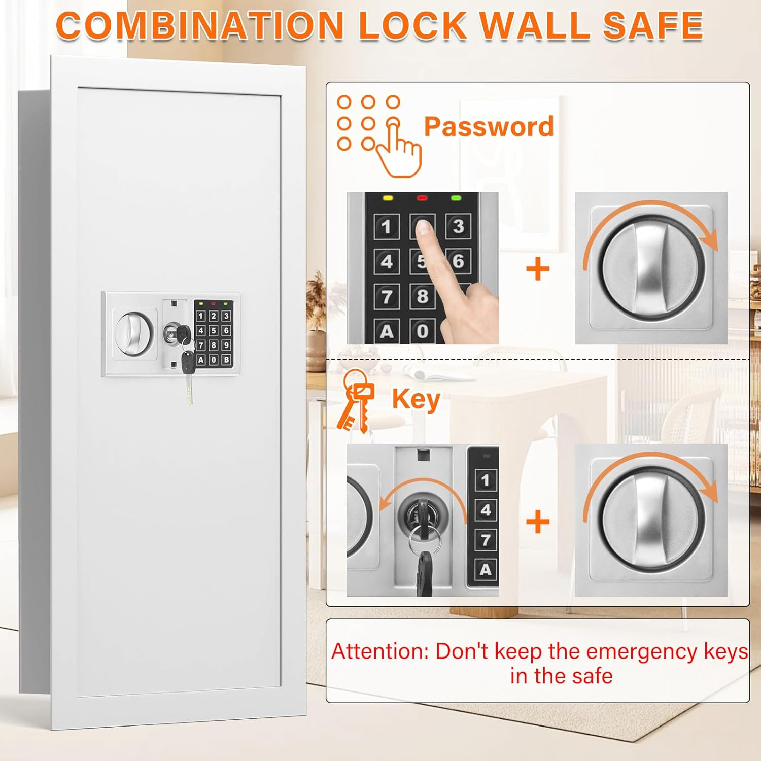 Fireproof In-Wall Safe with Combination Lock & 3 Shelves for Jewelry & Documents