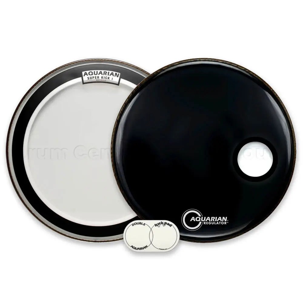 Aquarian Super Kick I Clear/Regulator Black Bass Drumhead Pack 20"