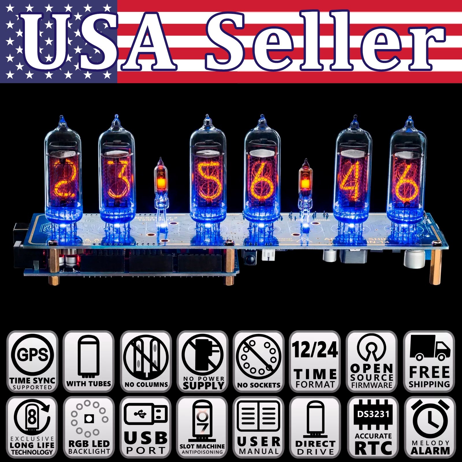 IN-14 Nixie Tubes Clock Shield for Arduino NCS314 [w/TUBES Sockets] - USA Seller