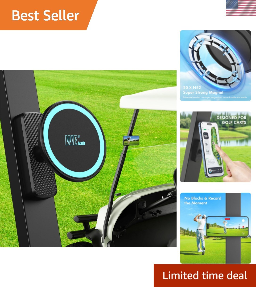 Magnetic Golf Cart Phone Holder, Phone Mount Holder Compatible with MagSafe i...