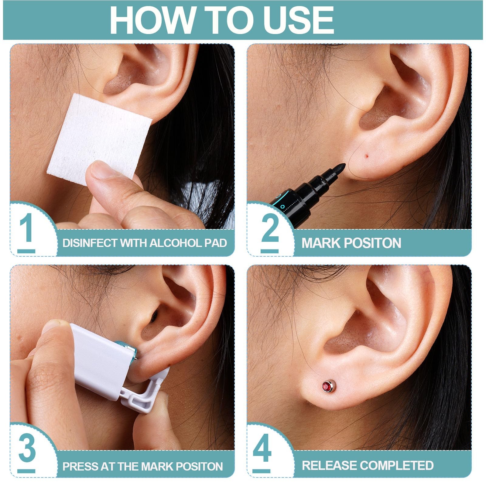 12PCS Ear Piercing Kit, Disposable Self Ear Piercing Gun Kit with Ear Studs a...