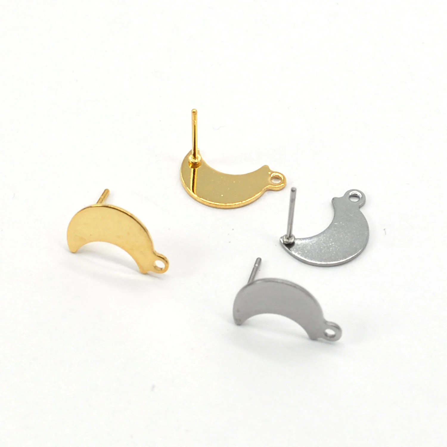 30/12PCS Stainless Steel Crescent Moon Stud Earrings Component 10X15mm SSF73