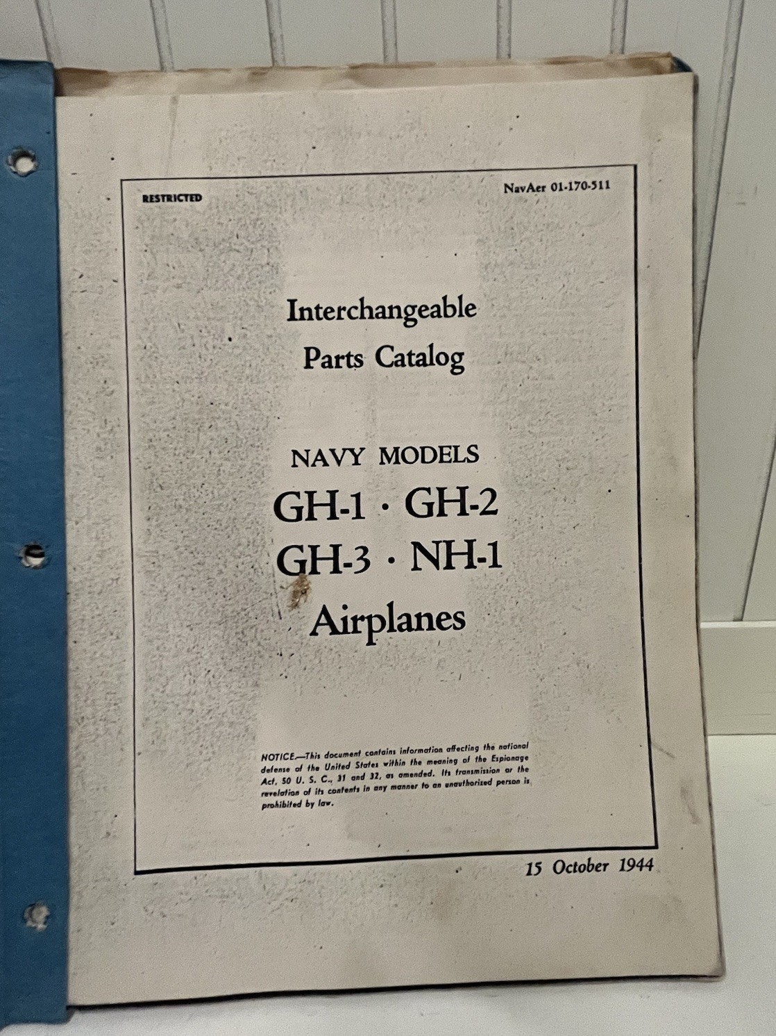 Howard Navy Models GH-1, GH-2 GH-3 NH-1 Airplanes Parts Catalog 01-170-511 Copy