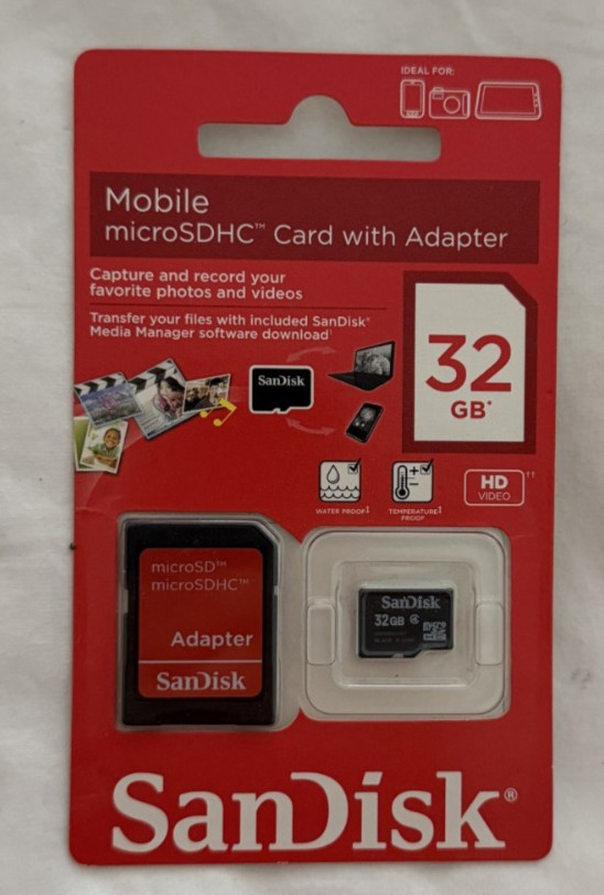SanDisk 32GB microSDHC Memory Card, Class 4 with SD Adapter
