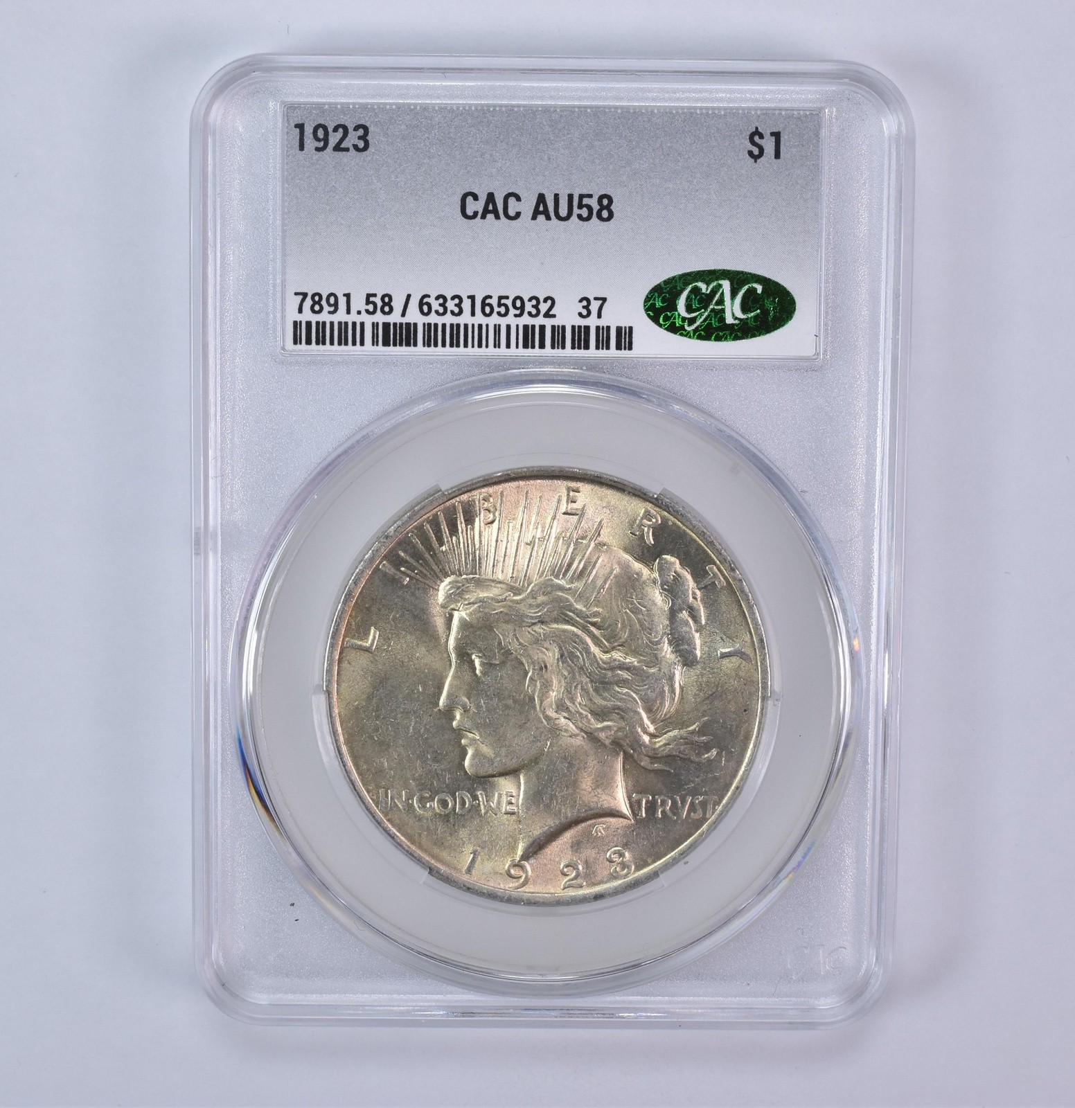 1923 Peace Silver Dollar AU58 CAC CACg
