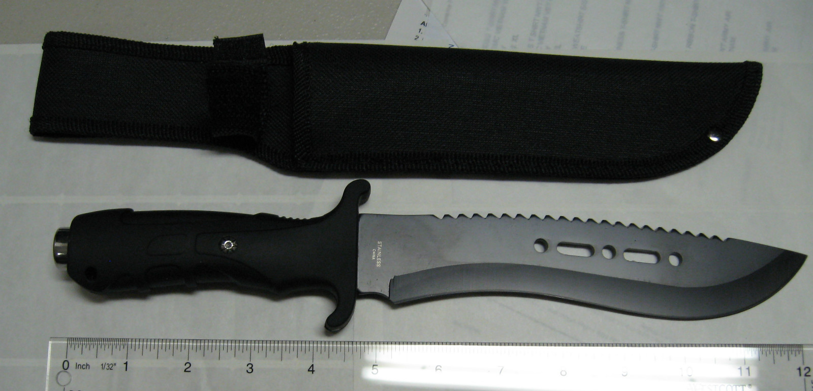 Survival Knife Black Blade with Nylon Sheath 12in NEW