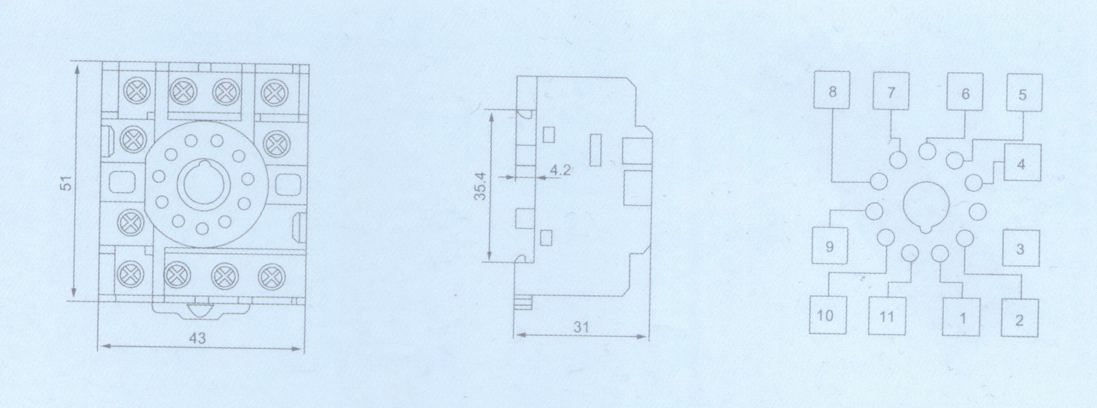 ONE PF113A-E RELAY SOCKET BASE FOR MK-3P RELAY
