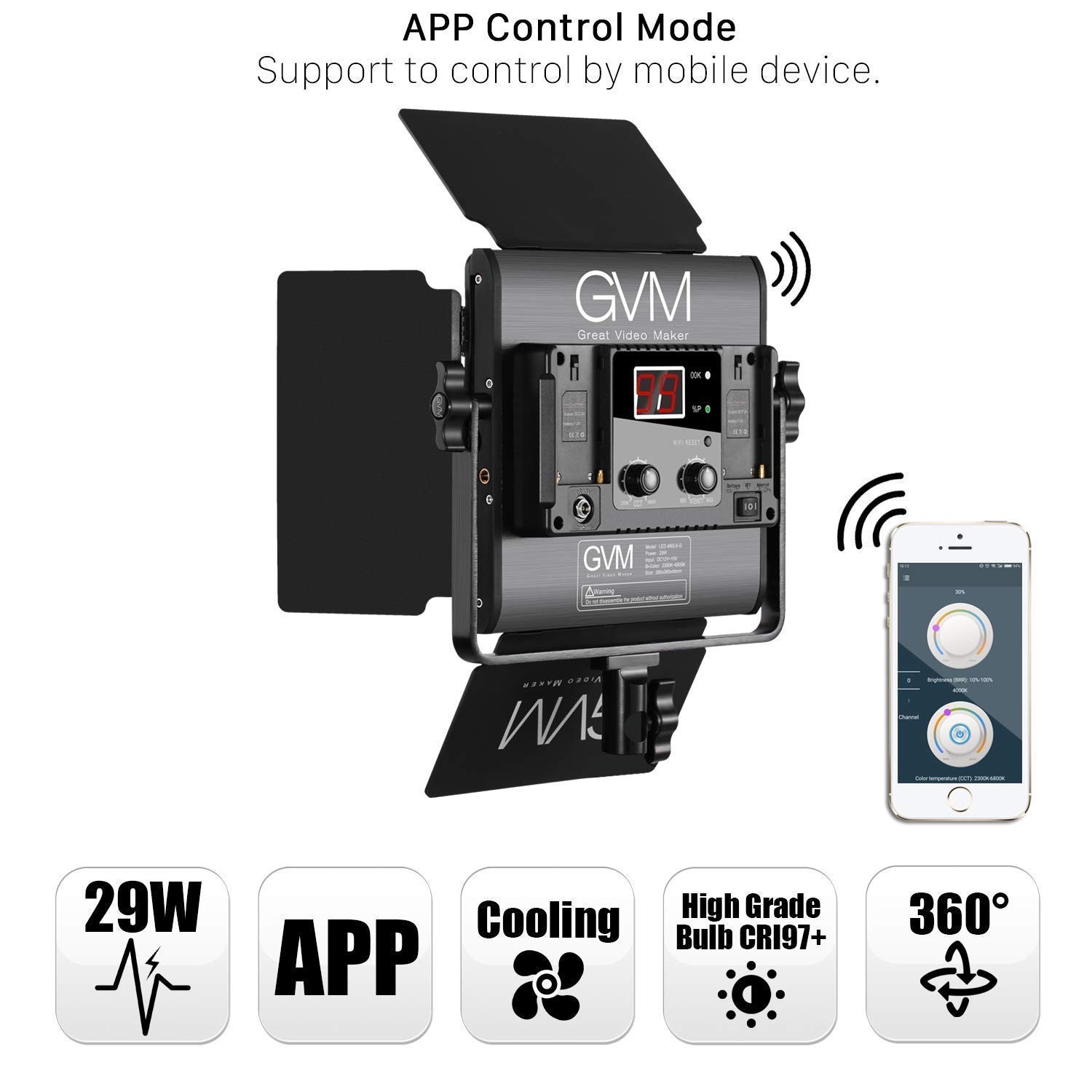 GVM Led Bi-Color Video Lights with APP Function, Variable CCT 2300K-6800K and...