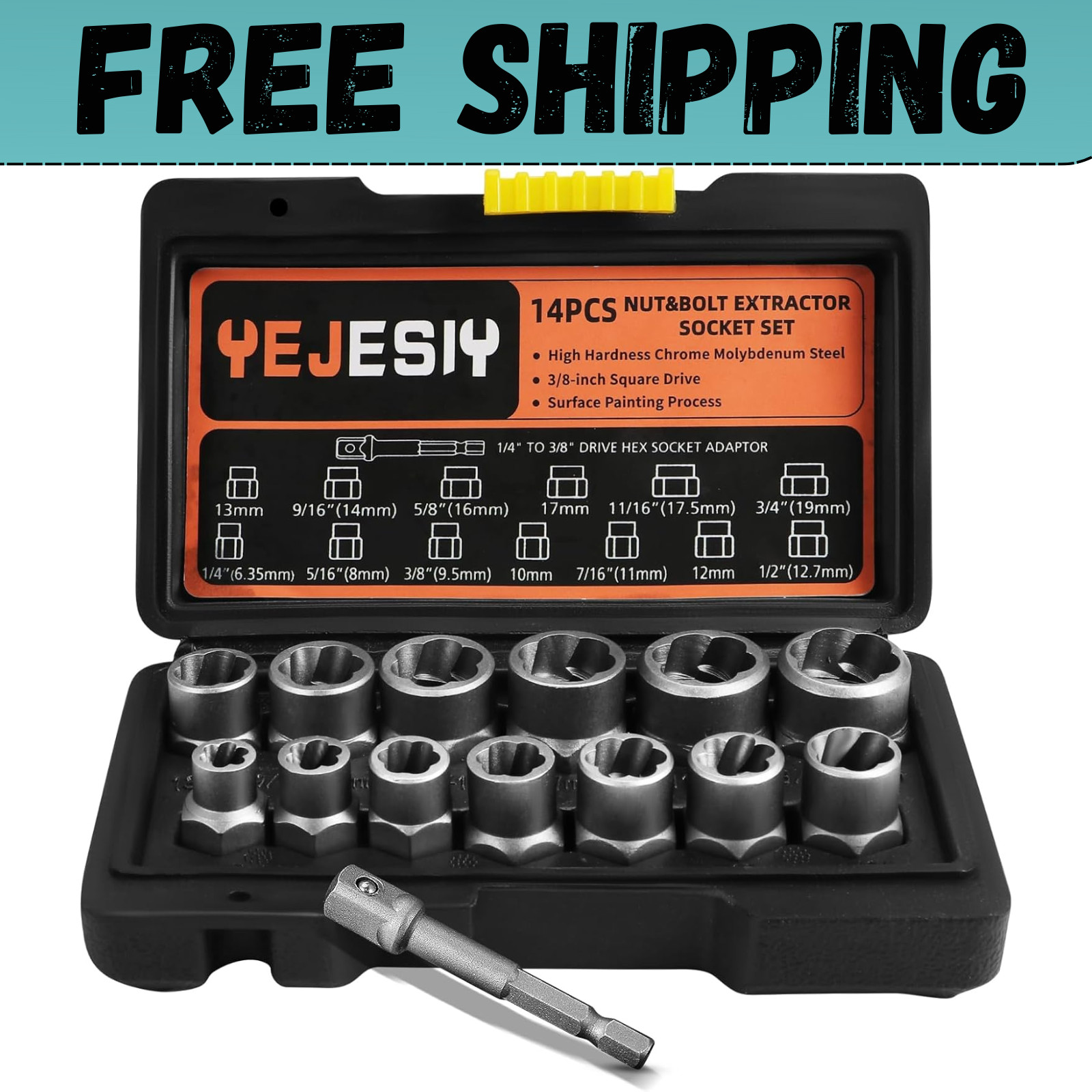 Bolt Extractor Set 14-Piece Stripped Bolt Extractor Socket Set with Storage Case