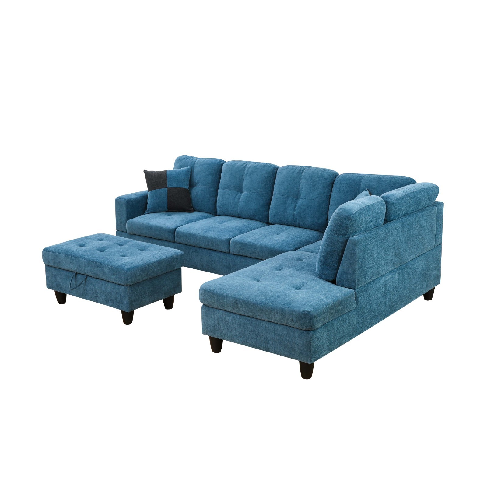 Blue Flannel 3-Piece Couch Living Room Sofa Set