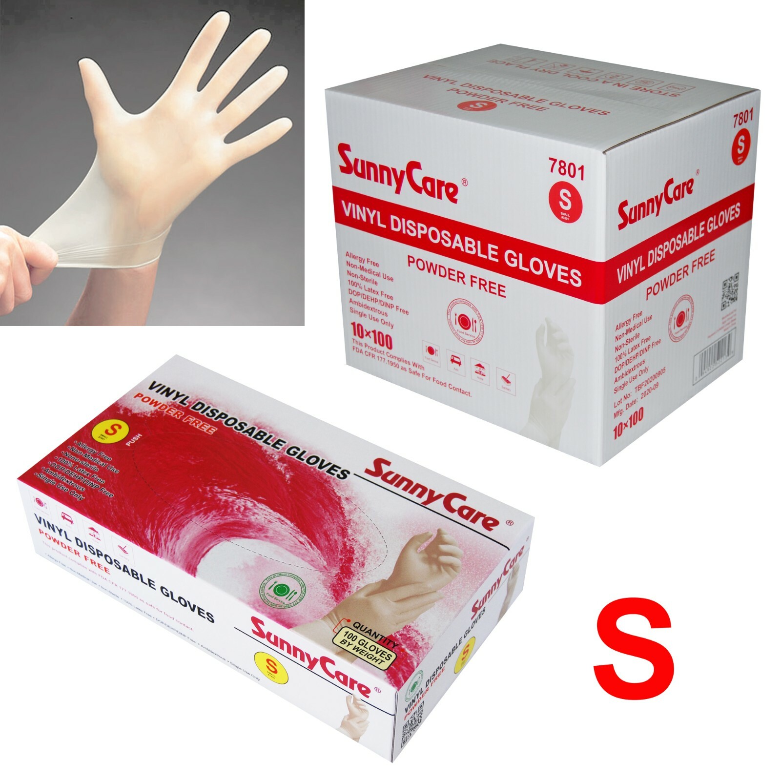 SunnyCare #7801 Powder Free Vinyl Gloves Food Service (Latex Nitrile Free)🔥🔥 S