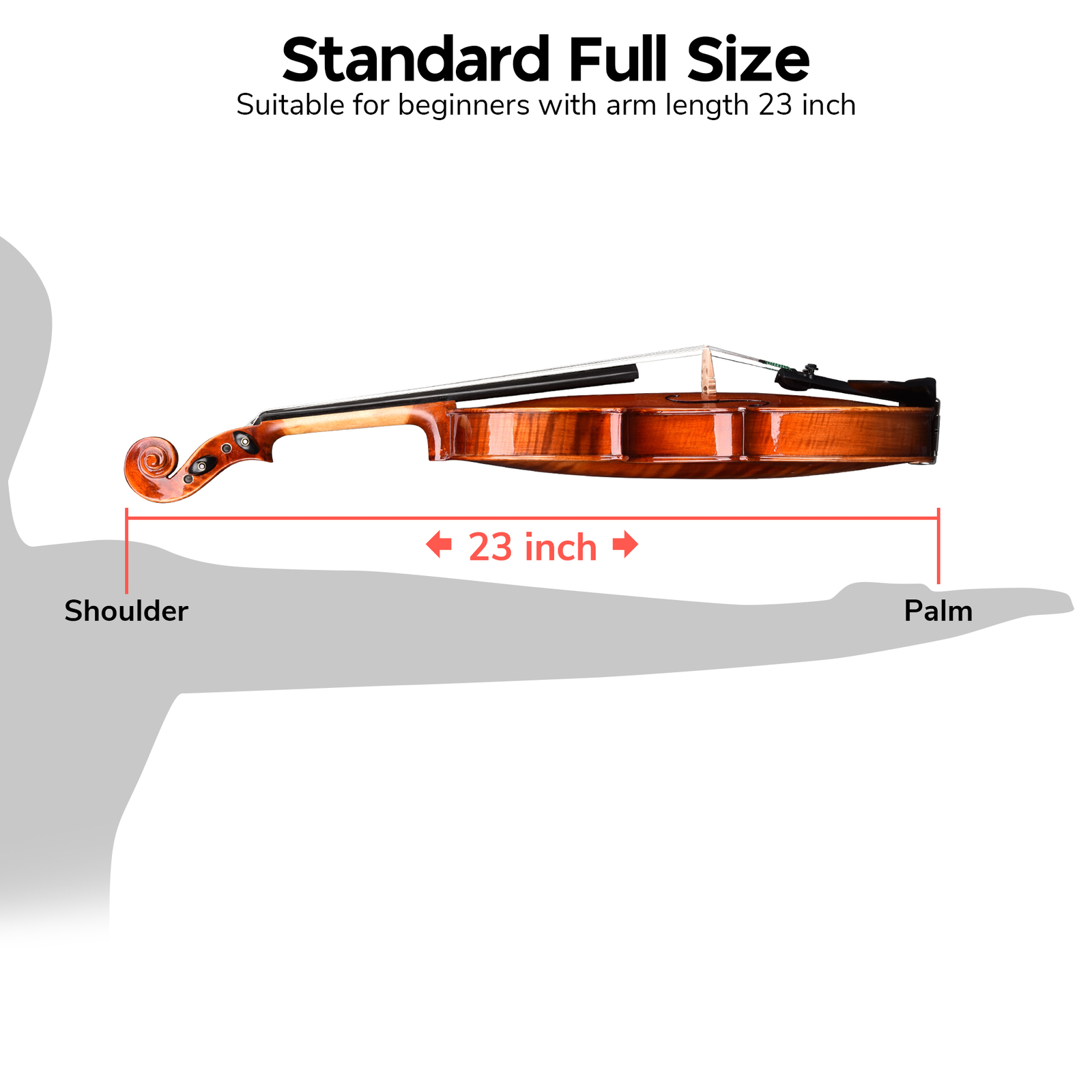 Solid Wood Violin 4/4 Full Size Set Beginner Fiddle for Student with Case