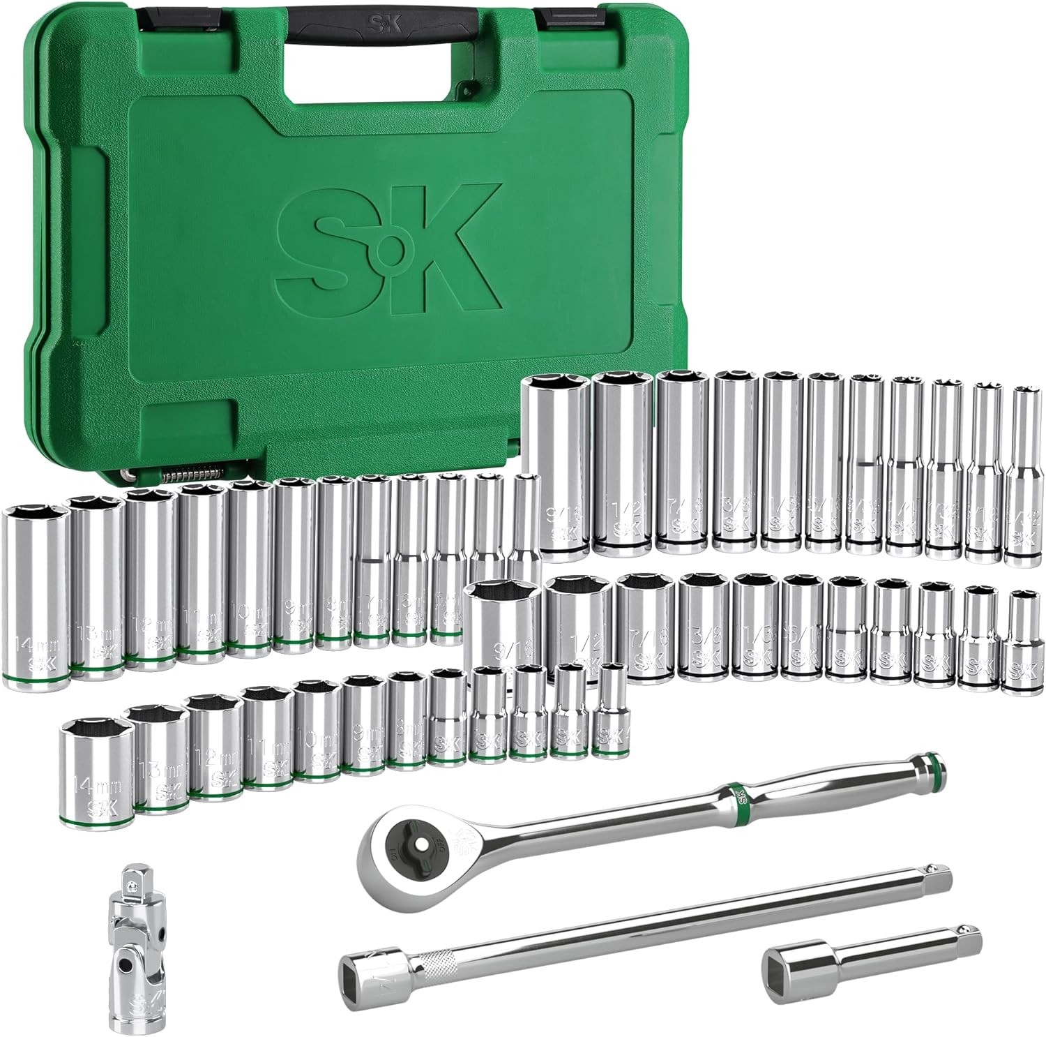 SK 1/4" Drive Socket Set with 216-P Quick-Release Ratchet, 50-Piece, One Size