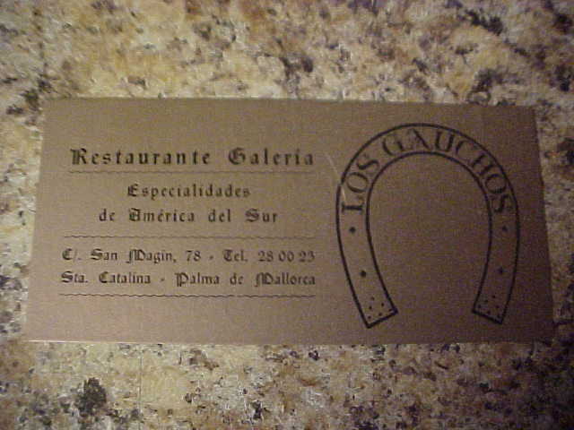 Vintage Majorca, Spain American GI Advertising Card Los Gauchos Restaurante