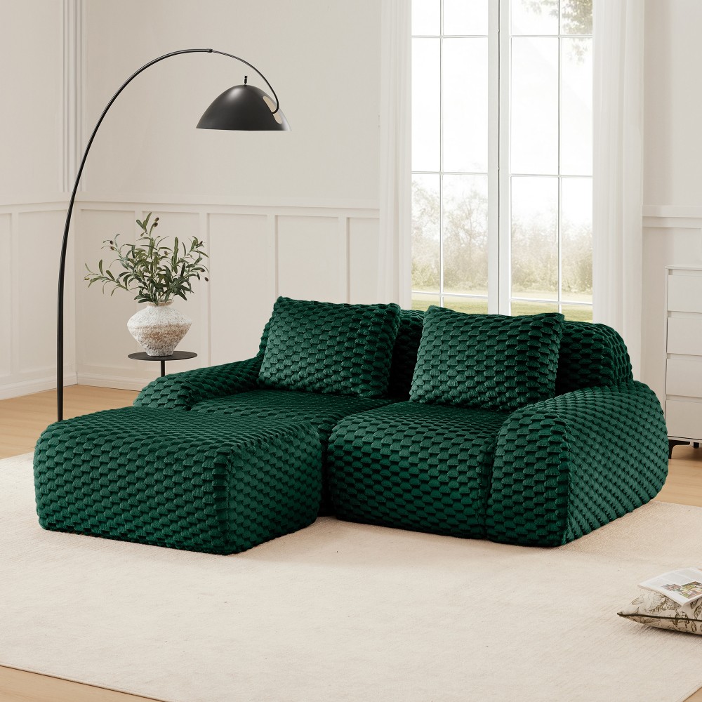 82" Modern L-Shaped Modular Sectional Sofa w/ Ottoman, Flannelette, Green