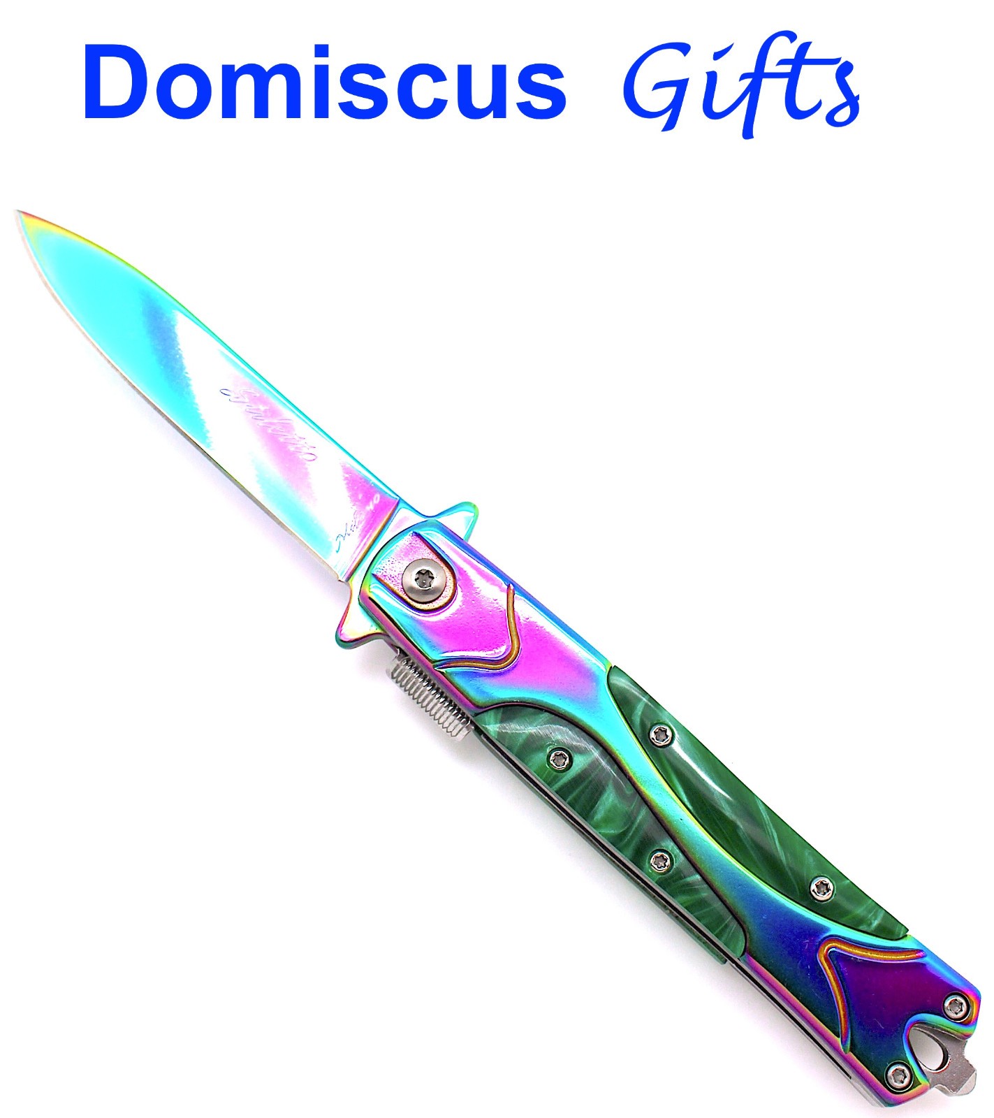 8" NEW! Snake EYE Green MARBLE Rainbow Sport Handle POCKET KNIFE Folding Knives