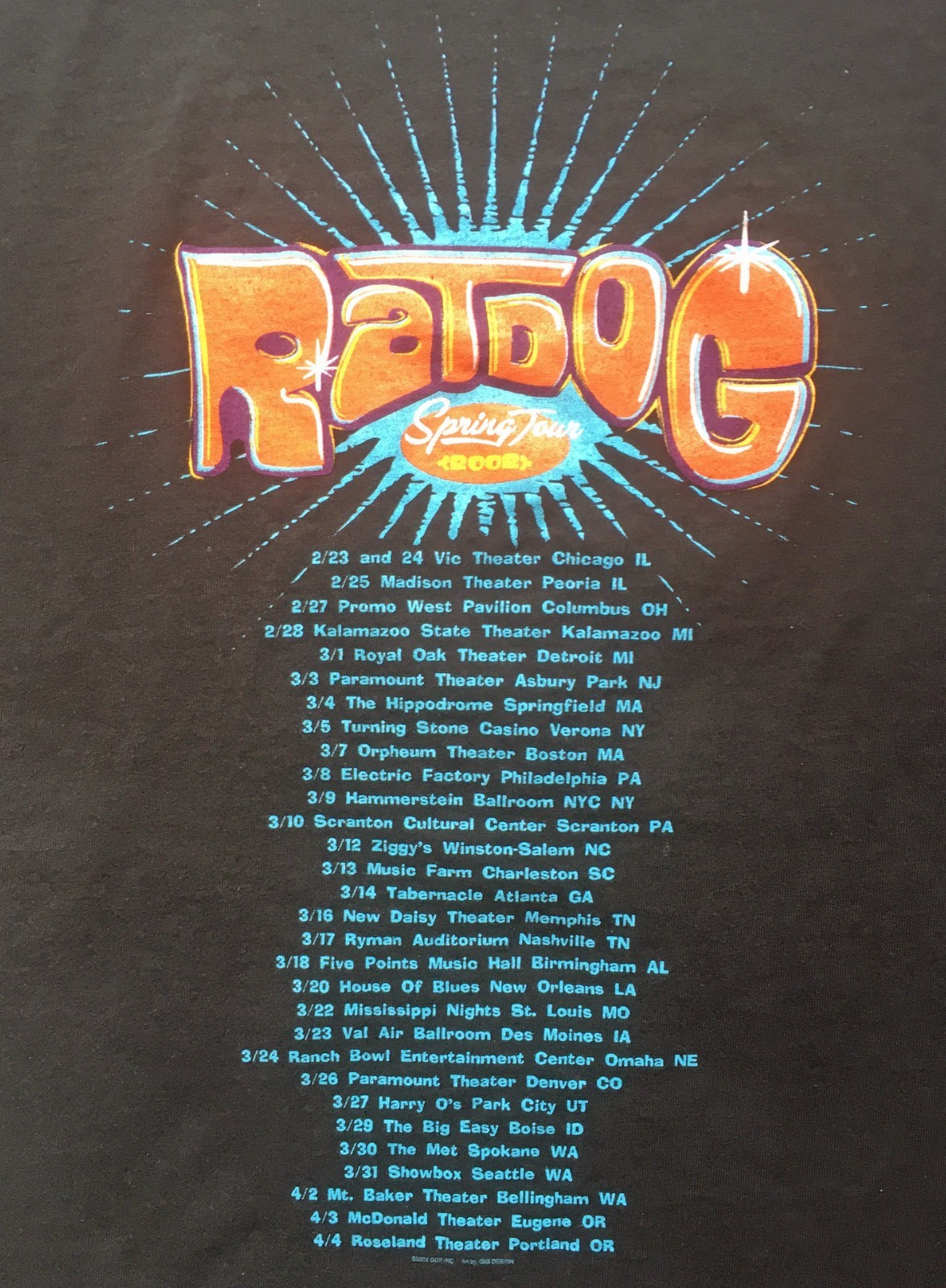 Ratdog Spring Tour 2002 T-Shirt sz L Bob Weir