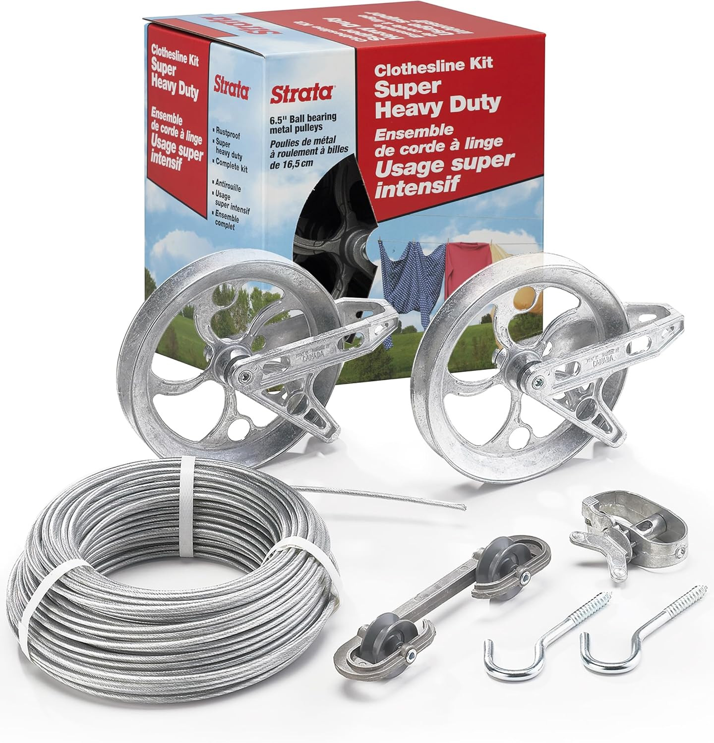 Clothesline Outdoor Super Heavy Duty Kit - 150Ft Galvanized Wire Silver PVC...