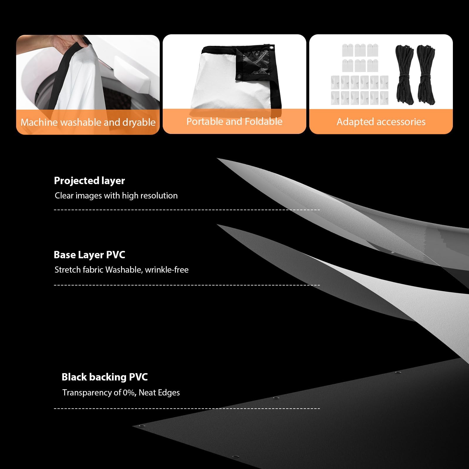 120 Inch Projector Screen with Black Backing & Portable Carry Bag